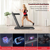 2-in-1 Folding Treadmill with Dual Display, 2.25HP Under Desk Treadmill Walking Pad, Bluetooth/Remote, Compact Jogging Machine for Home Office