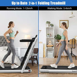 2-in-1 Folding Treadmill with Dual Display, 2.25HP Under Desk Treadmill Walking Pad, Bluetooth/Remote, Compact Jogging Machine for Home Office