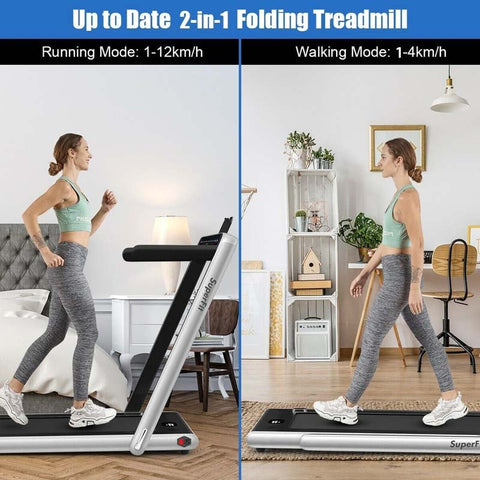 2-in-1 Folding Treadmill with Dual Display, 2.25HP Under Desk Treadmill Walking Pad, Bluetooth/Remote, Compact Jogging Machine for Home Office
