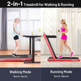 2-in-1 Folding Treadmill with Dual Display, 2.25HP Under Desk Treadmill Walking Pad, Bluetooth/Remote, Compact Jogging Machine for Home Office