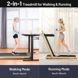 2-in-1 Folding Treadmill with Dual Display, 2.25HP Under Desk Treadmill Walking Pad, Bluetooth/Remote, Compact Jogging Machine for Home Office