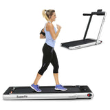 2-in-1 Folding Treadmill with Dual Display, 2.25HP Under Desk Treadmill Walking Pad, Bluetooth/Remote, Compact Jogging Machine for Home Office