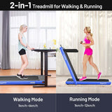 2-in-1 Folding Treadmill with Dual Display, 2.25HP Under Desk Treadmill Walking Pad, Bluetooth/Remote, Compact Jogging Machine for Home Office
