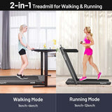 2-in-1 Folding Treadmill with Dual Display, 2.25HP Under Desk Treadmill Walking Pad, Bluetooth/Remote, Compact Jogging Machine for Home Office