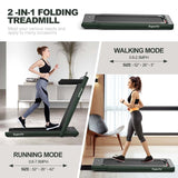 2-in-1 Folding Treadmill with Dual Display, 2.25HP Under Desk Treadmill Walking Pad, Bluetooth/Remote, Compact Jogging Machine for Home Office