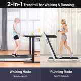2-in-1 Folding Treadmill with Dual Display, 2.25HP Under Desk Treadmill Walking Pad, Bluetooth/Remote, Compact Jogging Machine for Home Office