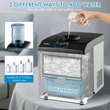 2-in-1 Countertop Ice Maker with Water Dispenser, 48LBS/24H Stainless Steel Ice Machine with 5LBS Ice Basket & 2-Way Water Inlet for Home Bar, Office