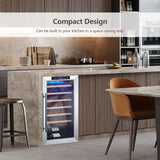 20 Inch 33 Bottles Wine Cooler Refrigerator Built-In or Freestanding Mini Wine Fridge with 2-Layer Tempered Glass Door & Dual Alarm Function