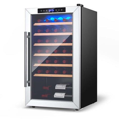 20 Inch 33 Bottles Wine Cooler Refrigerator Built-In or Freestanding Mini Wine Fridge with 2-Layer Tempered Glass Door & Dual Alarm Function