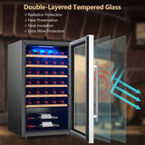 20 Inch 33 Bottles Wine Cooler Refrigerator Built-In or Freestanding Mini Wine Fridge with 2-Layer Tempered Glass Door & Dual Alarm Function