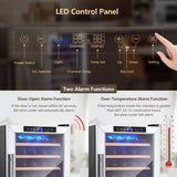 20 Inch 33 Bottles Wine Cooler Refrigerator Built-In or Freestanding Mini Wine Fridge with 2-Layer Tempered Glass Door & Dual Alarm Function