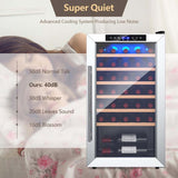 20 Inch 33 Bottles Wine Cooler Refrigerator Built-In or Freestanding Mini Wine Fridge with 2-Layer Tempered Glass Door & Dual Alarm Function