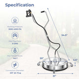 20" Pressure Washer Surface Cleaner, 4000 PSI Stainless Steel Cleaner Attachment with Casters, Dual Handles & 3/8" Quick-Connect for Driveway, Patio