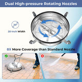 20" Pressure Washer Surface Cleaner, 4000 PSI Stainless Steel Cleaner Attachment with Casters, Dual Handles & 3/8" Quick-Connect for Driveway, Patio