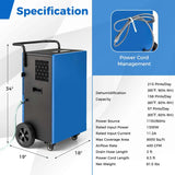 215 Pint Commercial Dehumidifier, 8000 Sq.Ft Industrial Dehumidifier with Drain Hose, 24H Timer & 4 Wheels for Basement, Warehouse, Water Damage