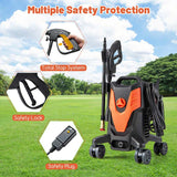 2400 PSI 1.7 GPM Portable Electric High-Pressure Power Washer w/4 Quick Nozzles & Universal Wheels, IPX5 Floor Car Wash Cleaning Machine