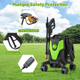 2400 PSI 1.7 GPM Portable Electric High-Pressure Power Washer w/4 Quick Nozzles & Universal Wheels, IPX5 Floor Car Wash Cleaning Machine