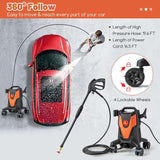 2400 PSI 1.7 GPM Portable Electric High-Pressure Power Washer w/4 Quick Nozzles & Universal Wheels, IPX5 Floor Car Wash Cleaning Machine