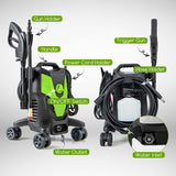 2400 PSI 1.7 GPM Portable Electric High-Pressure Power Washer w/4 Quick Nozzles & Universal Wheels, IPX5 Floor Car Wash Cleaning Machine