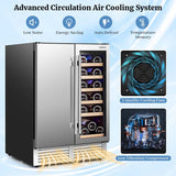 24" Dual Zone Under Counter Wine Beverage Refrigerator Cooler w/Lock, Built-in & Freestanding Wine Fridge Holds 19 Bottles & 57 Cans