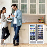 24" Large Dual Zone Wine Beverage Cooler Refrigerator Built-In & Freestanding Beer Fridge Wine Cellar