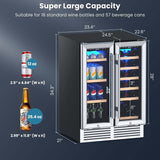 24" Large Dual Zone Wine Beverage Cooler Refrigerator Built-In & Freestanding Beer Fridge Wine Cellar
