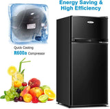 3.4 Cu.Ft Compact Refrigerator, 2-Door Mini Fridge with Freezer & Removable Glass Shelves for Dorm, Bedroom, Office