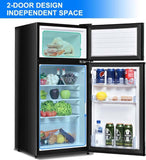 3.4 Cu.Ft Compact Refrigerator, 2-Door Mini Fridge with Freezer & Removable Glass Shelves for Dorm, Bedroom, Office