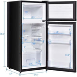 3.4 Cu.Ft Compact Refrigerator, 2-Door Mini Fridge with Freezer & Removable Glass Shelves for Dorm, Bedroom, Office