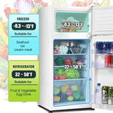 3.4 Cu.Ft Compact Refrigerator, 2-Door Mini Fridge with Freezer & Removable Glass Shelves for Dorm, Bedroom, Office