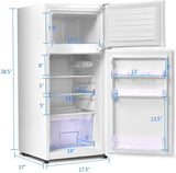 3.4 Cu.Ft Compact Refrigerator, 2-Door Mini Fridge with Freezer & Removable Glass Shelves for Dorm, Bedroom, Office