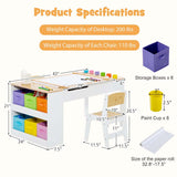 2-in-1 Kids Art Table Chair Set for Drawing Writing, Toddler Craft Play Wood Activity Desk w/2 Chairs Paper Roll Storage Canvas Bins