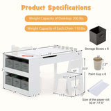 2-in-1 Kids Art Table Chair Set for Drawing Writing, Toddler Craft Play Wood Activity Desk w/2 Chairs Paper Roll Storage Canvas Bins