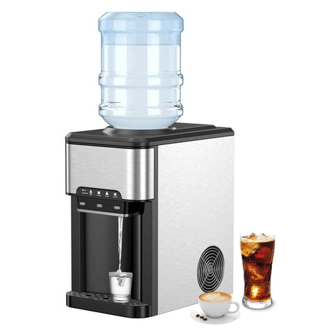 3-in-1 Countertop Water Dispenser with Ice Maker 48LBS/24H, 5 Gallon Bottle Top-Loading Hot Cold Dispenser w/ Ice Machine, Child Lock for Home Office