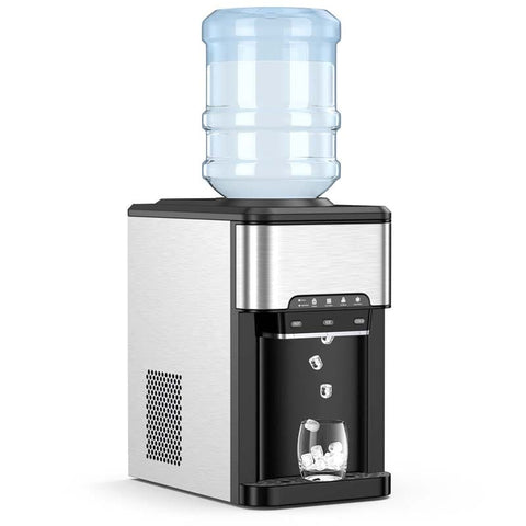 3-in-1 Countertop Water Dispenser with Ice Maker 48LBS/24H, 5 Gallon Bottle Top-Loading Hot Cold Dispenser w/ Ice Machine, Child Lock for Home Office