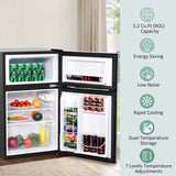 2-Door Mini Fridge with Freezer, 3.2 Cu.Ft Compact Refrigerator with Removable Glass Shelves & Mechanical Control for Dorm, Apartment