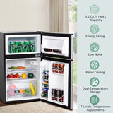 2-Door Mini Fridge with Freezer, 3.2 Cu.Ft Compact Refrigerator with Removable Glass Shelves & Mechanical Control for Dorm, Apartment