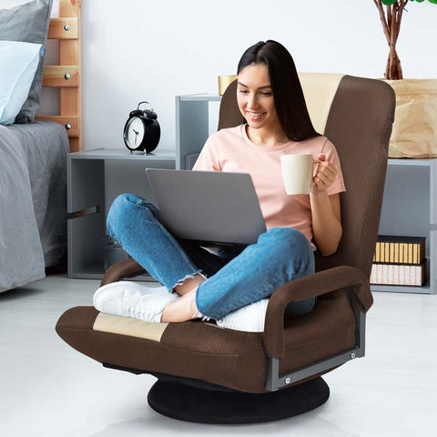 360° Swivel Floor Gaming Chair, 6-Position Adjustable Folding Floor Rocker Chair with Armrests & Padded Backrest for Games, Reading