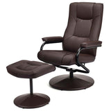 360° Swivel Recliner Chair with Ottoman, PU Leather Lounge Armchair Adjustable Reclining Chair with Footrest for Living Room Bedroom Office