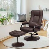 360° Swivel Recliner Chair with Ottoman, PU Leather Lounge Armchair Adjustable Reclining Chair with Footrest for Living Room Bedroom Office