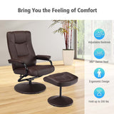 360° Swivel Recliner Chair with Ottoman, PU Leather Lounge Armchair Adjustable Reclining Chair with Footrest for Living Room Bedroom Office