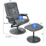 360° Swivel Recliner Chair with Ottoman, PU Leather Lounge Armchair Adjustable Reclining Chair with Footrest for Living Room Bedroom Office