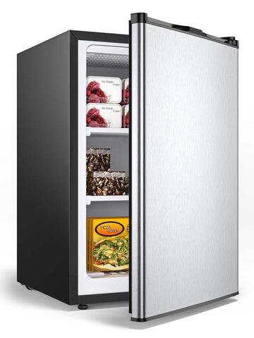 3.0 Cu.Ft Compact Upright Freezer, Mini Freezer with Reversible Single Stainless Steel Door & Removable Shelves for Home, Office, Apartment