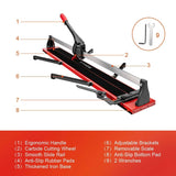 48" Manual Floor Tile Cutter with Tungsten Carbide Cutting Wheel, Removable Scale & 4 Adjustable Brackets