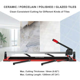 48" Manual Floor Tile Cutter with Tungsten Carbide Cutting Wheel, Removable Scale & 4 Adjustable Brackets
