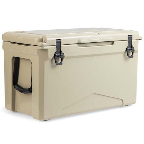 50 QT Rotomolded Camping Cooler, Insulated Large Ice Chest with Portable Handles, Integrated Cup Holders, Leak-Proof Tight Latches