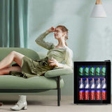 60-Can Mini Drink Fridge 1.6 Cu.Ft Beverage Refrigerator Cooler with Glass Door & Adjustable Shelf, Blue LED Light