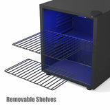 60-Can Mini Drink Fridge 1.6 Cu.Ft Beverage Refrigerator Cooler with Glass Door & Adjustable Shelf, Blue LED Light
