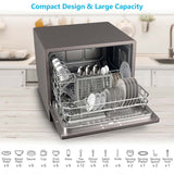 Countertop Dishwasher Portable, 6 Place Setting Built-in Dishwasher with LED Touch Screen, Doorknob