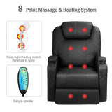 Heated Power Lift Recliner, Elderly Lift Chair, Leather Massage Recliner Sofa with 8 Vibrating Massage Nodes, 3 Side Pockets, 2 Cup Holders